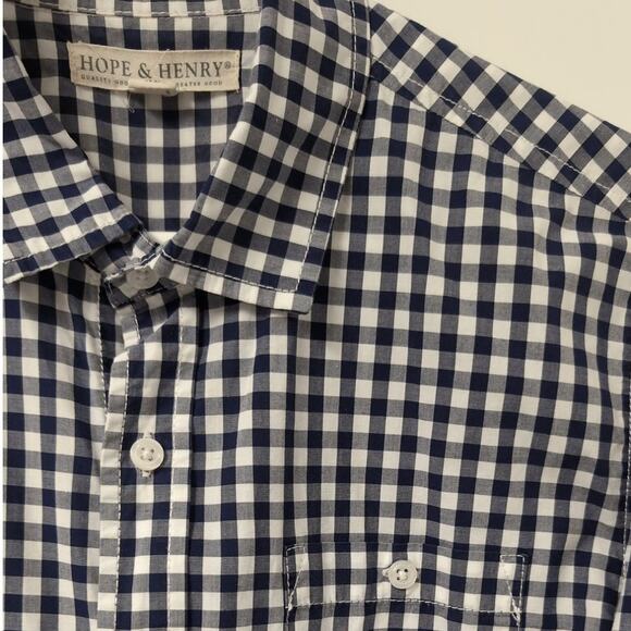 Hope & Henry Navy Gingham Button down Shirt | Boys XL - Picture 4 of 5